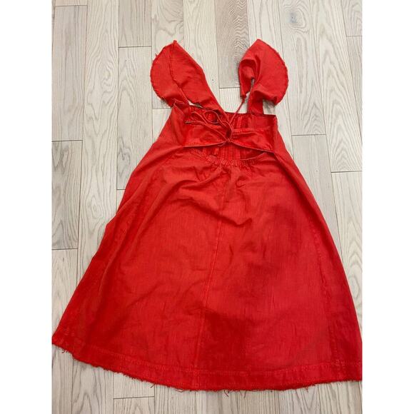 Anthro Pilcro Flutter denim Sleeve Woman Midi Cotton Dress Red Size 1X A000104 - Picture 4 of 9